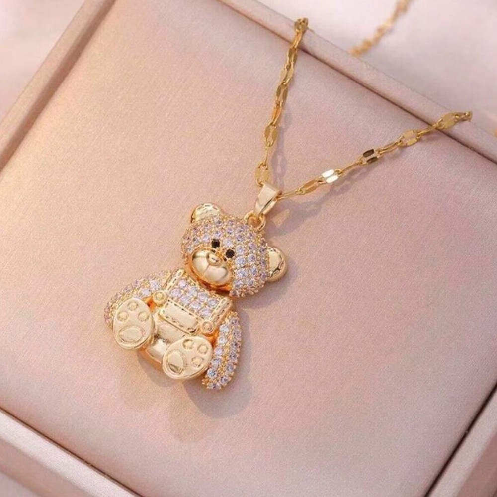 Gold Teddy Bear Pendant Necklace - Women Jewelry